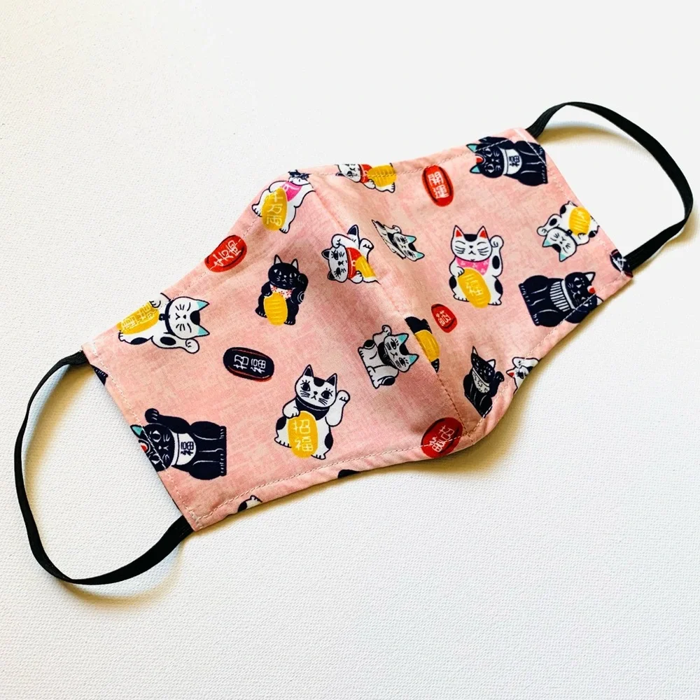 NEW Handmade Pink Lucky Cat Print Face Mask